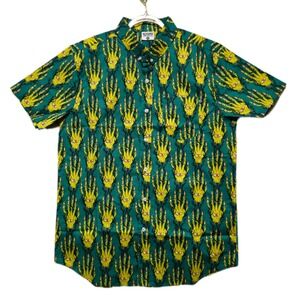 Creepy Co Mens Medium Button Up Shirt Green Yellow Eye Hand Candle Print
